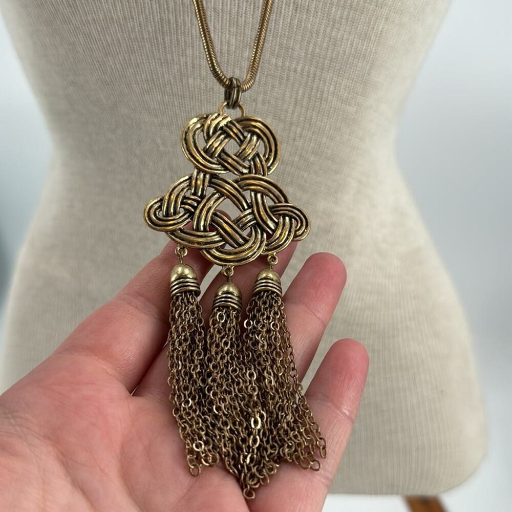 Chicos Celtic knot tassel pendant long necklace - Picture 2 of 5